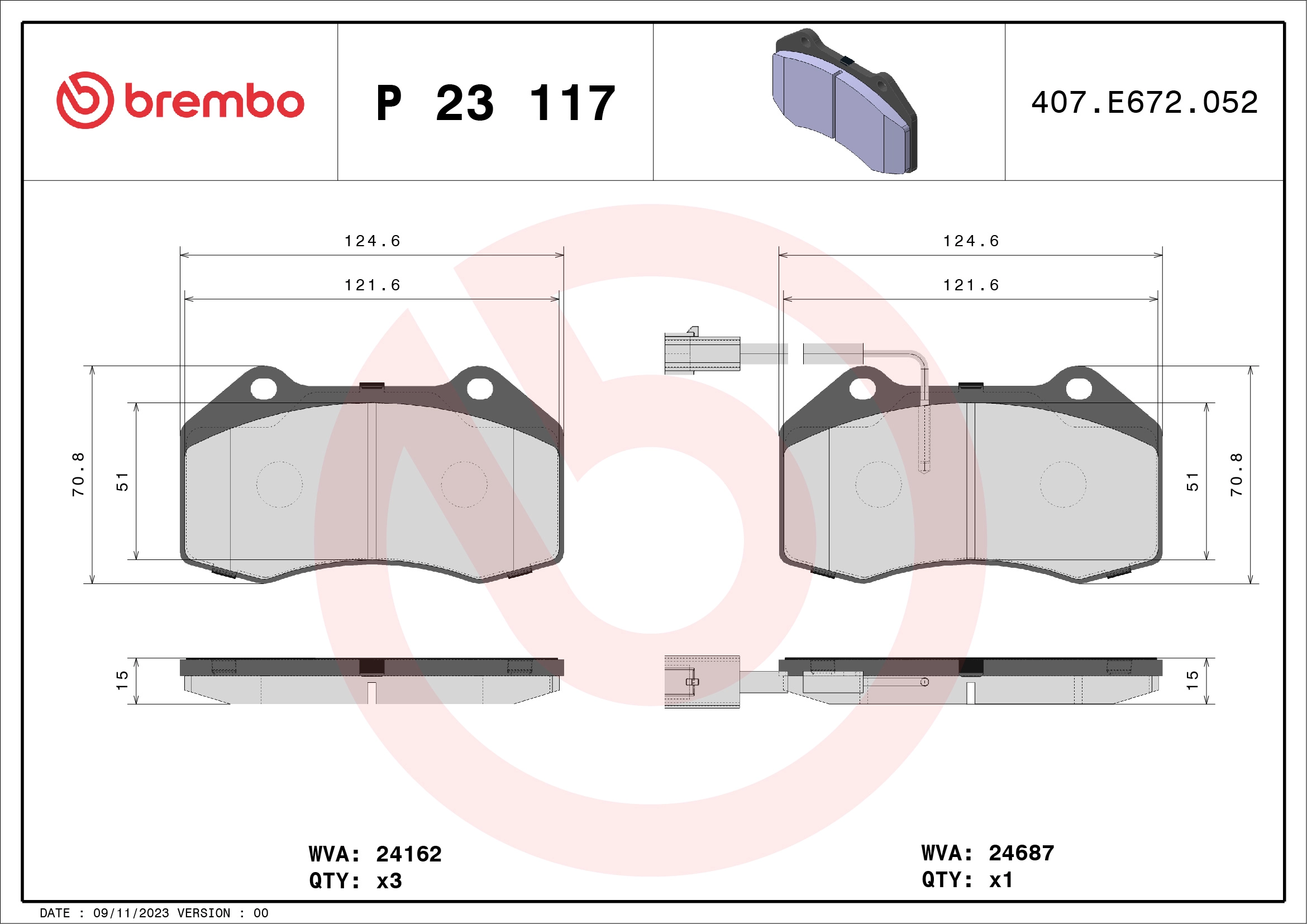 BREMBO P 23 117X - Комплект тормозных колодок, дисковый тормоз XTRA LINE