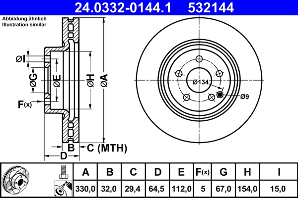 ATE 24.0332-0144.1 - Тормозной диск PowerDisc