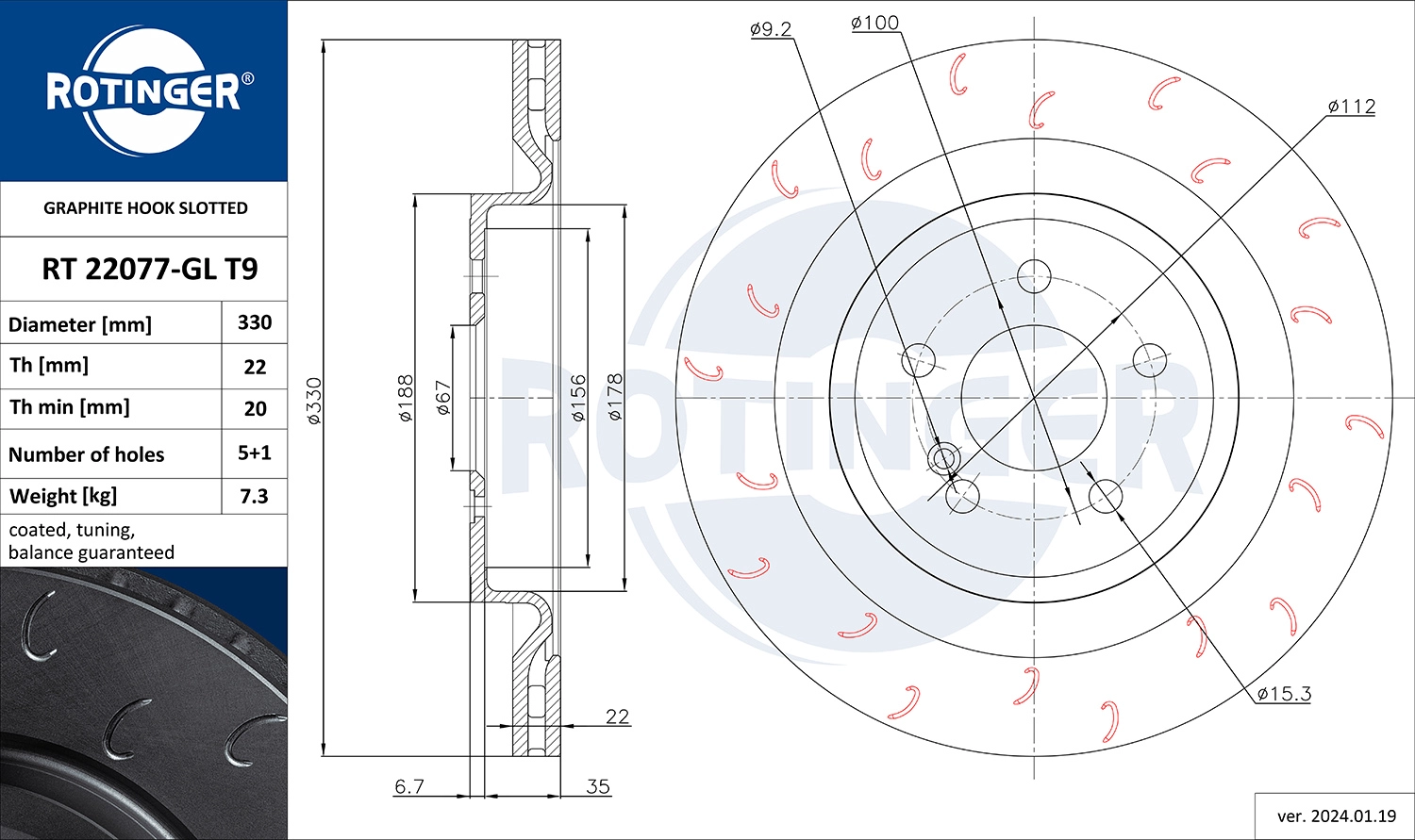 Тормозной диск GRAPHITE HOOK SLOTTED