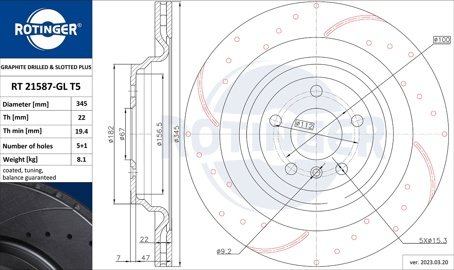 ROTINGER RT 21587-GL T5 - Тормозной диск GRAPHITE DRILLED & SLOTTED PLUS