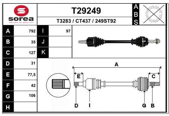 EAI T29249 - Приводной вал (полуось)