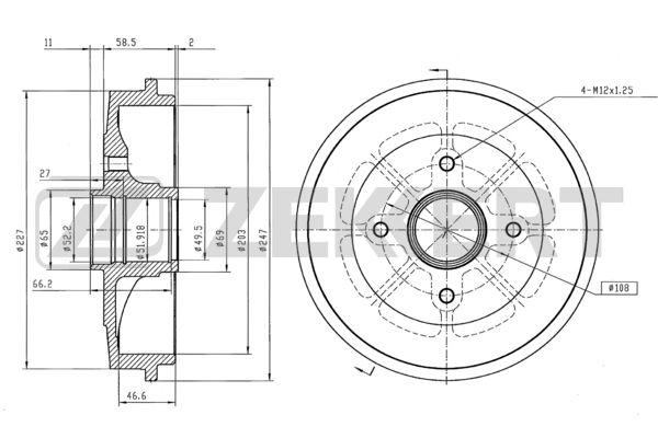 ZEKKERT BS-5537 - Тормозной барабан