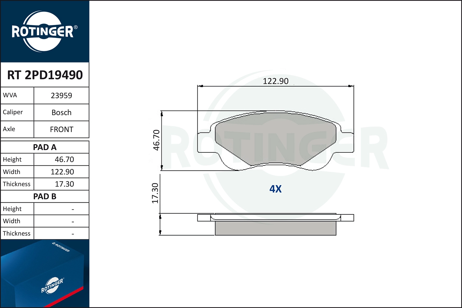 ROTINGER RT 2PD19490 - Тормозные колодки 