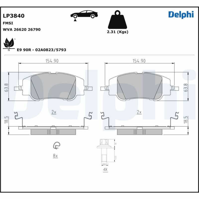 DELPHI LP3840 - Тормозные колодки 