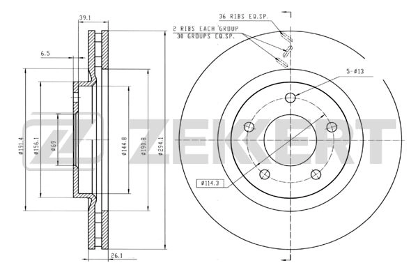 ZEKKERT BS-5023 - Тормозные диски