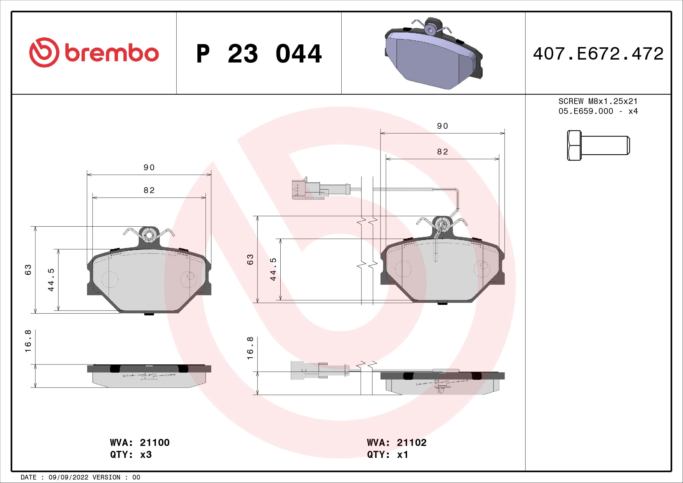 BREMBO P 23 044 - Комплект тормозных колодок, дисковый тормоз PRIME LINE
