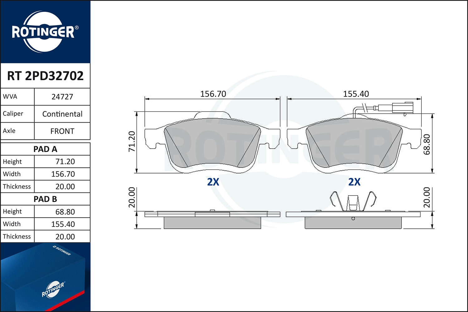 ROTINGER RT 2PD32702 - Тормозные колодки 