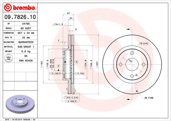BREMBO 09.7826.10 - Тормозной диск PRIME LINE