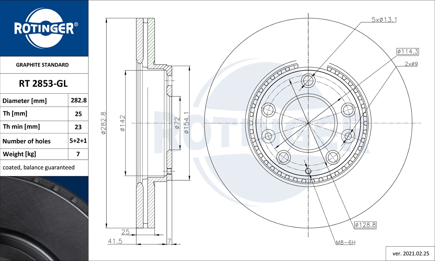 ROTINGER RT 2853-GL - Тормозной диск GRAPHITE LINE