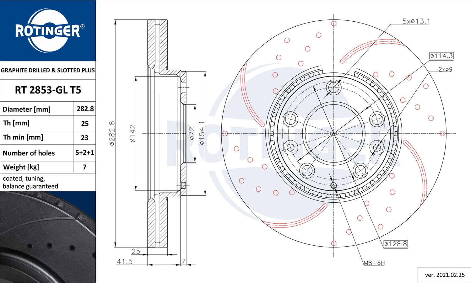 ROTINGER RT 2853-GL T5 - Тормозной диск GRAPHITE DRILLED & SLOTTED PLUS