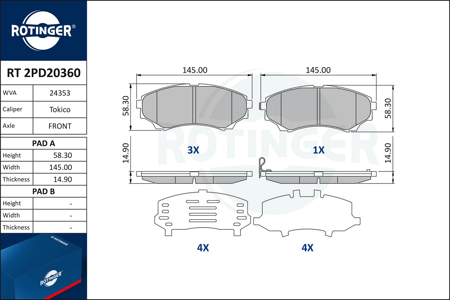 ROTINGER RT 2PD20360 - Тормозные колодки 