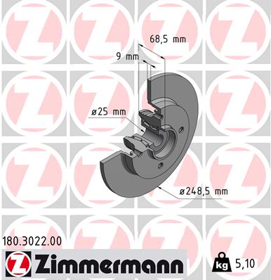 ZIMMERMANN 180.3022.00 - Тормозные диски
