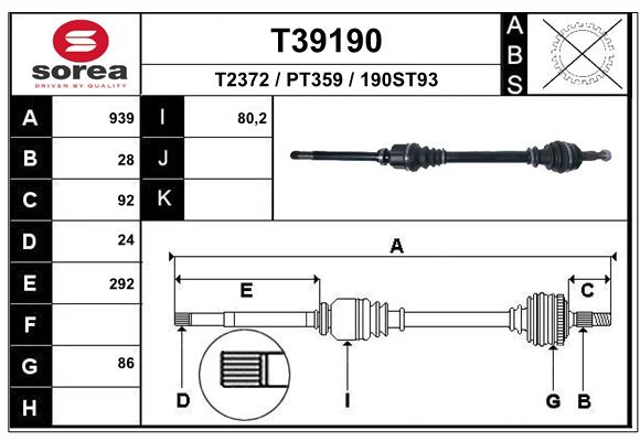 EAI T39190 - Приводной вал (полуось)