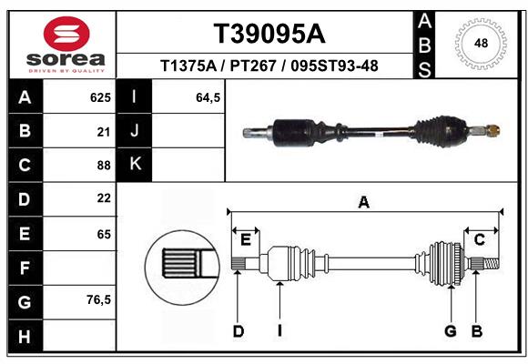 EAI T39095A - Приводной вал (полуось)