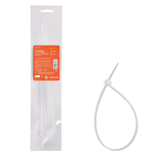 AIRLINE actn09 - стяжки (хомуты) кабельные! 3.6x300мм, пластиковые, белые, 10 шт.\