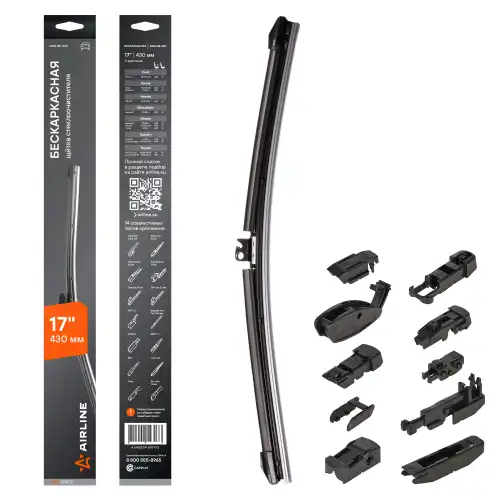 AIRLINE awbbk430 - щетка стеклоочистителя! 430мм 17'' бескаркасная, 10 адаптеров\