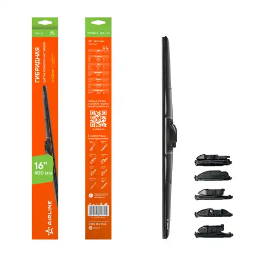 AIRLINE awbh410 - щетка стеклоочистителя! 400мм (16') гибридная, 3 адаптера\