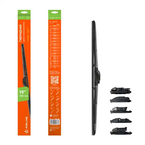 AIRLINE awbh475 - щетка стеклоочистителя! 480мм (19'') гибридная, 3 адаптера\