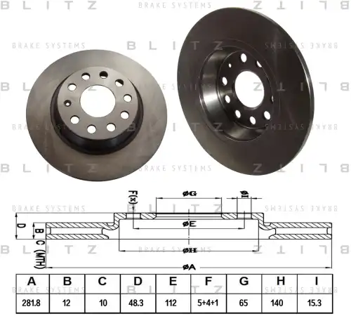 BLITZ bs0221 - Диск тормозной AUDI A3/Q3 04->/SEAT/SKODA Octavia/Superb/Yeti 05->/VW Passat/CC/Golf/Jetta/Sharan/Tiguan 03->