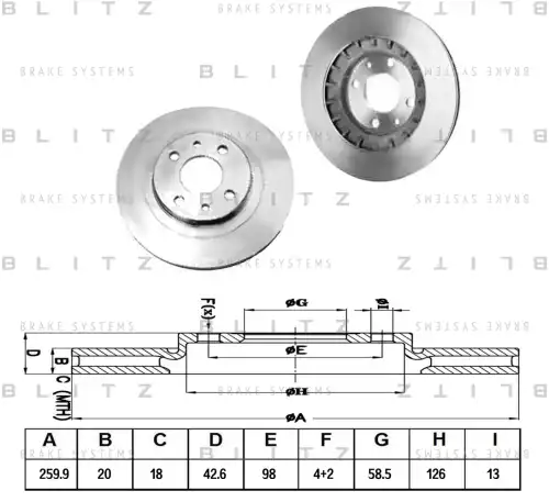 BLITZ bs0249 - диск тормозной передний! R 14''\ Lada 110/111/112 1.5 95>