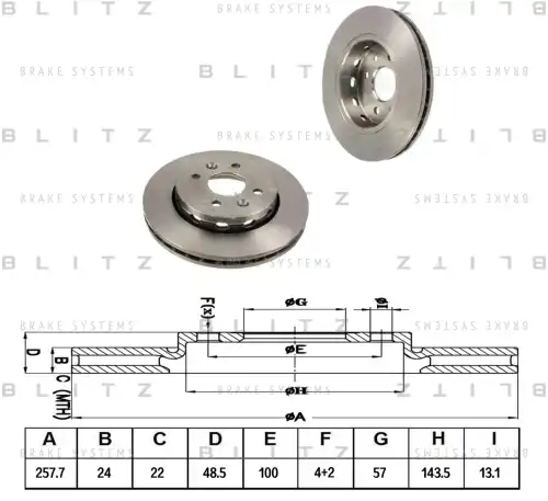 BLITZ bs0317 - Диск тормозной KIA Spectra RUS/Shuma 01->