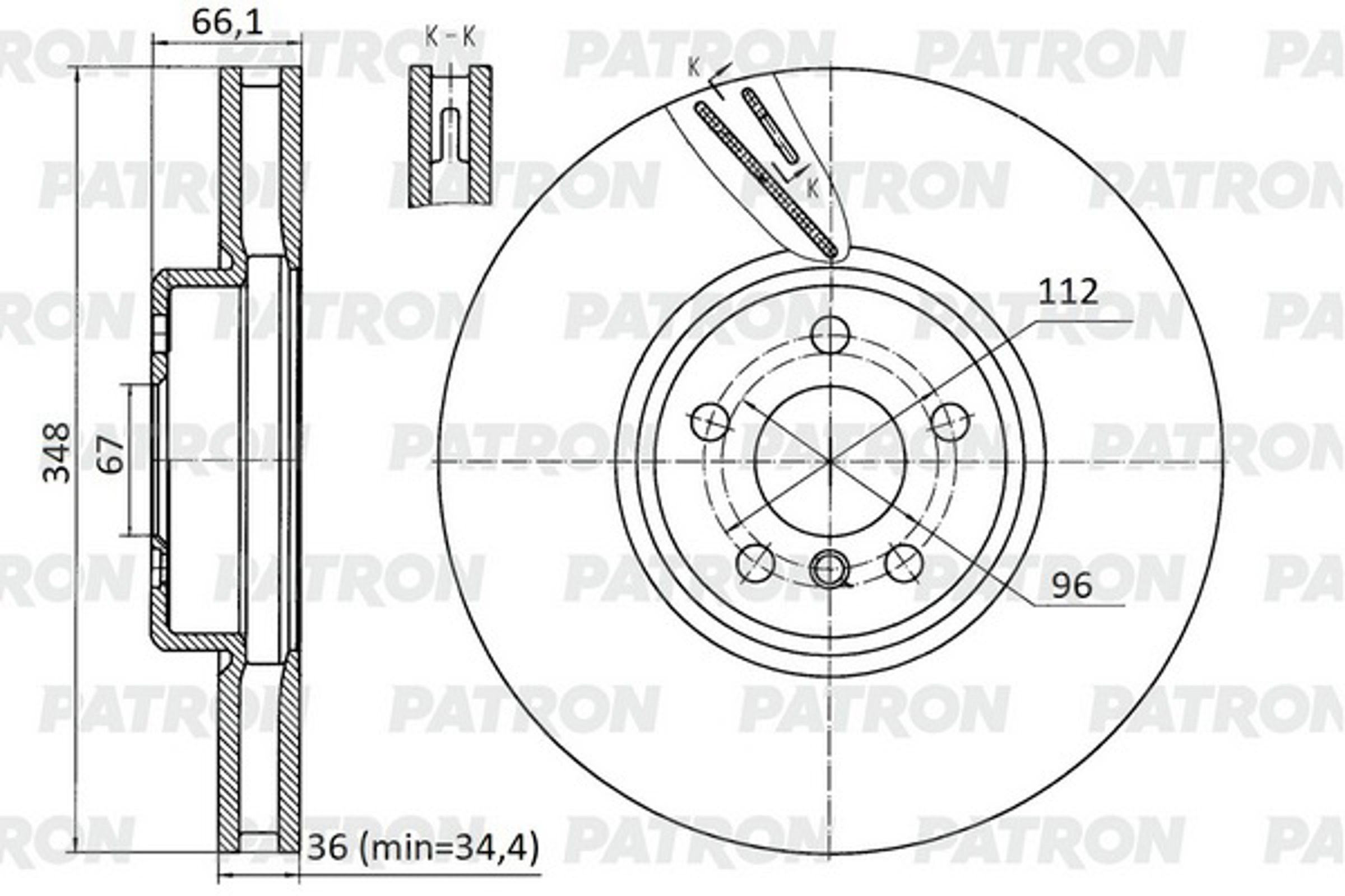 PATRON pbd1135 - Диск тормозной пер. прав. (парный - PBD1136) BMW 3/4/5/6/7/8/X3/X5/X6/X7-series 17- (M-sport, d = 348 mm)