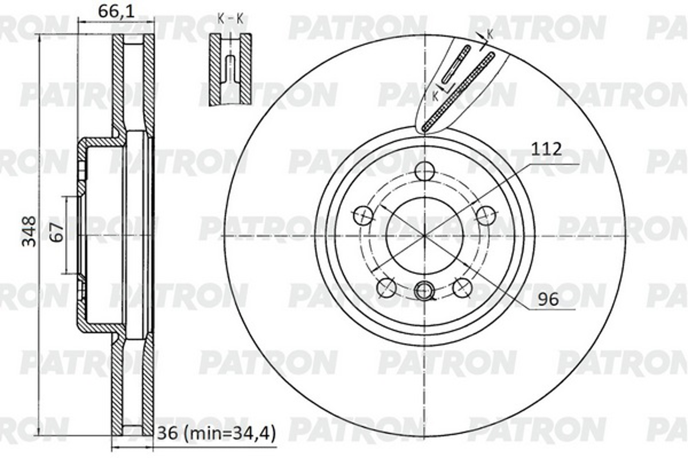 PATRON pbd1136 - Диск тормозной пер. лев. (парный - PBD1135) BMW 3/4/5/6/7/8/X3/X5/X6/X7-series 17- (M-sport, d = 348 mm)