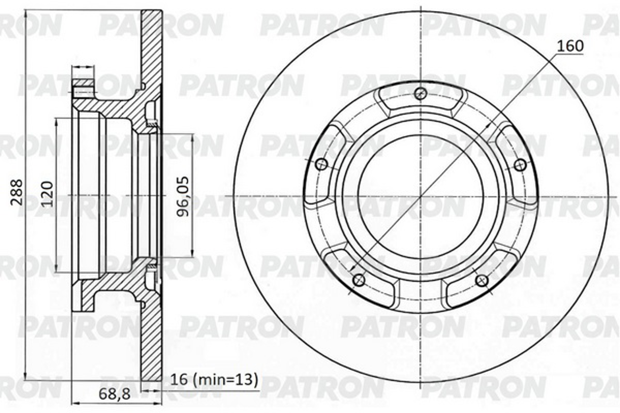 PATRON pbd1928 - Диск тормозной задн FORD: TOURNEO / TRANSIT CUSTOM 12- (D=288 mm)