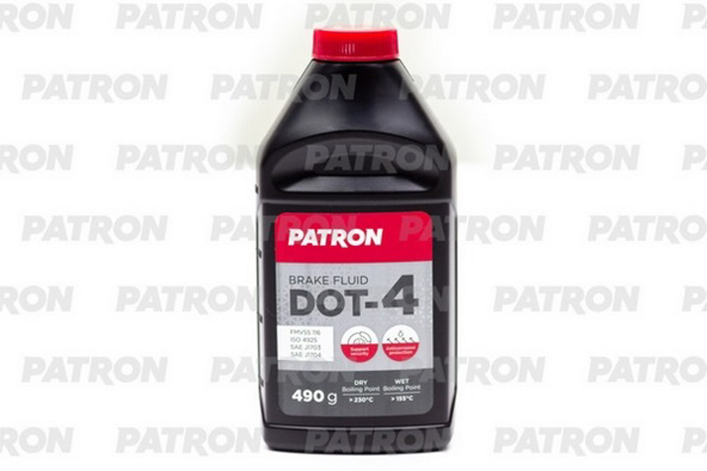 PATRON pbf450 - Жидкость тормозная 490гр брутто (424мл) DOT-4 для авто c ABS, FMVSS 116, ISO 4925 class 4, JIS K2233, SAE J1703, SAE J1704, LM20531 GEELY (25 шт./уп.)