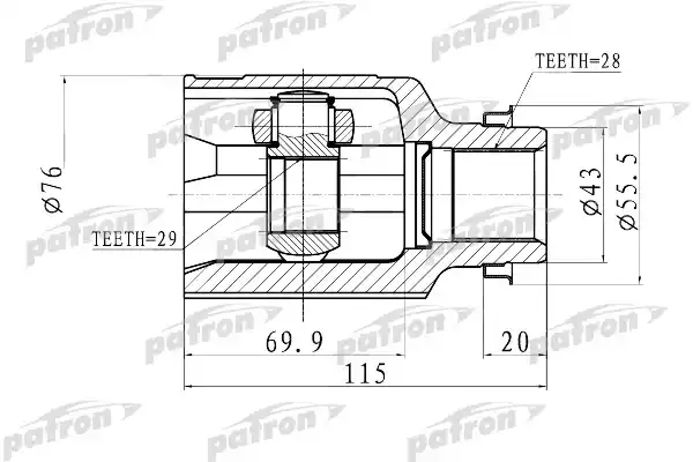 PATRON pcv1011 - ШРУС внутренний правый 29x43x28 MAZDA 323 BJ 98-04, MAZDA 2 DE 07-