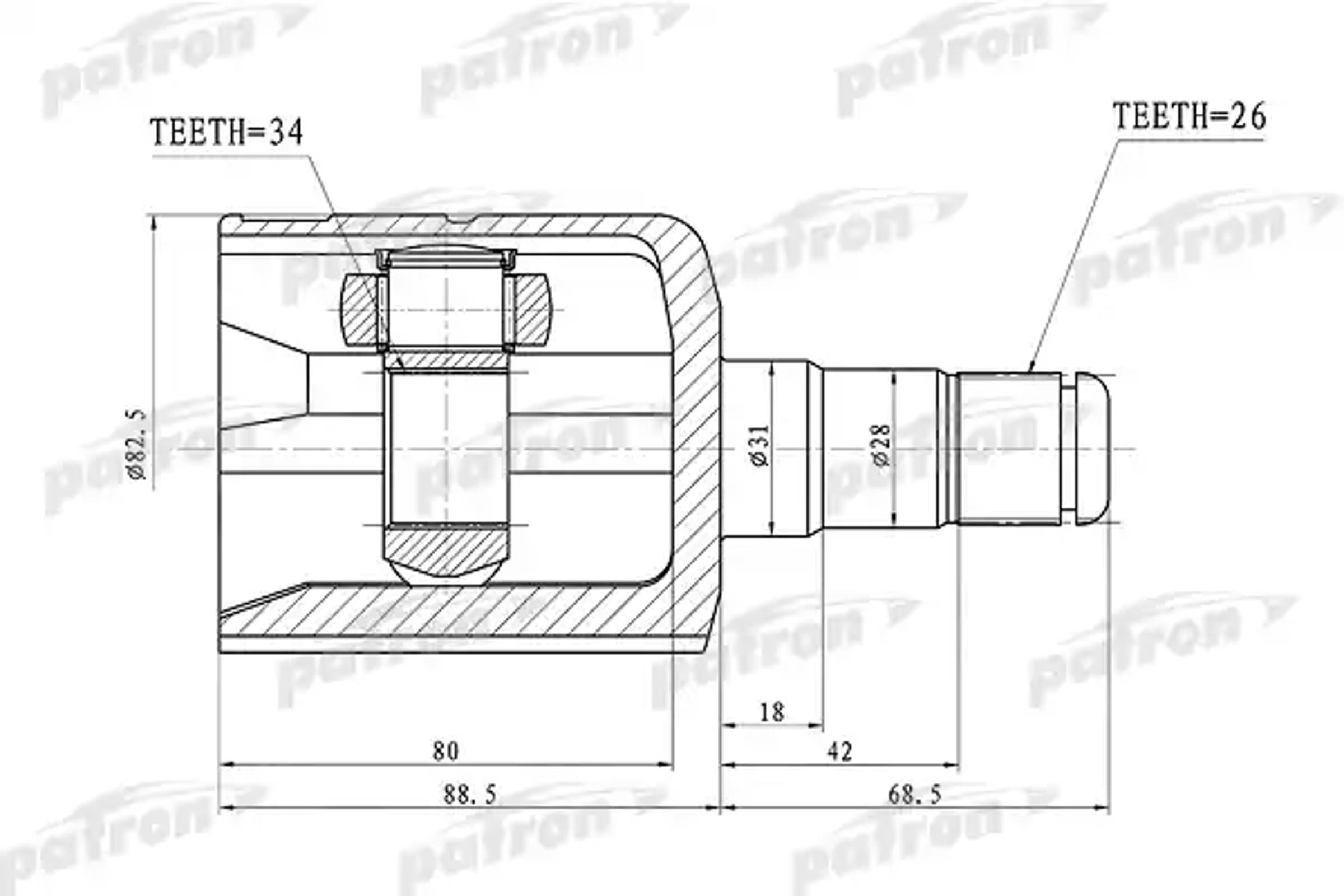 PATRON pcv1305 - ШРУС внутренний левый 26x31x34 VOLKSWAGEN PASSAT B6 05-11