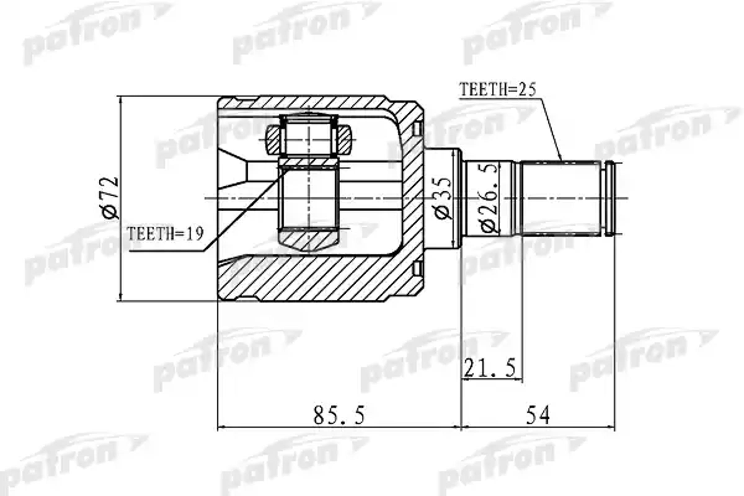 PATRON pcv1344 - ШРУС внутренний 25x35x19 HYUNDAI GETZ 02-11