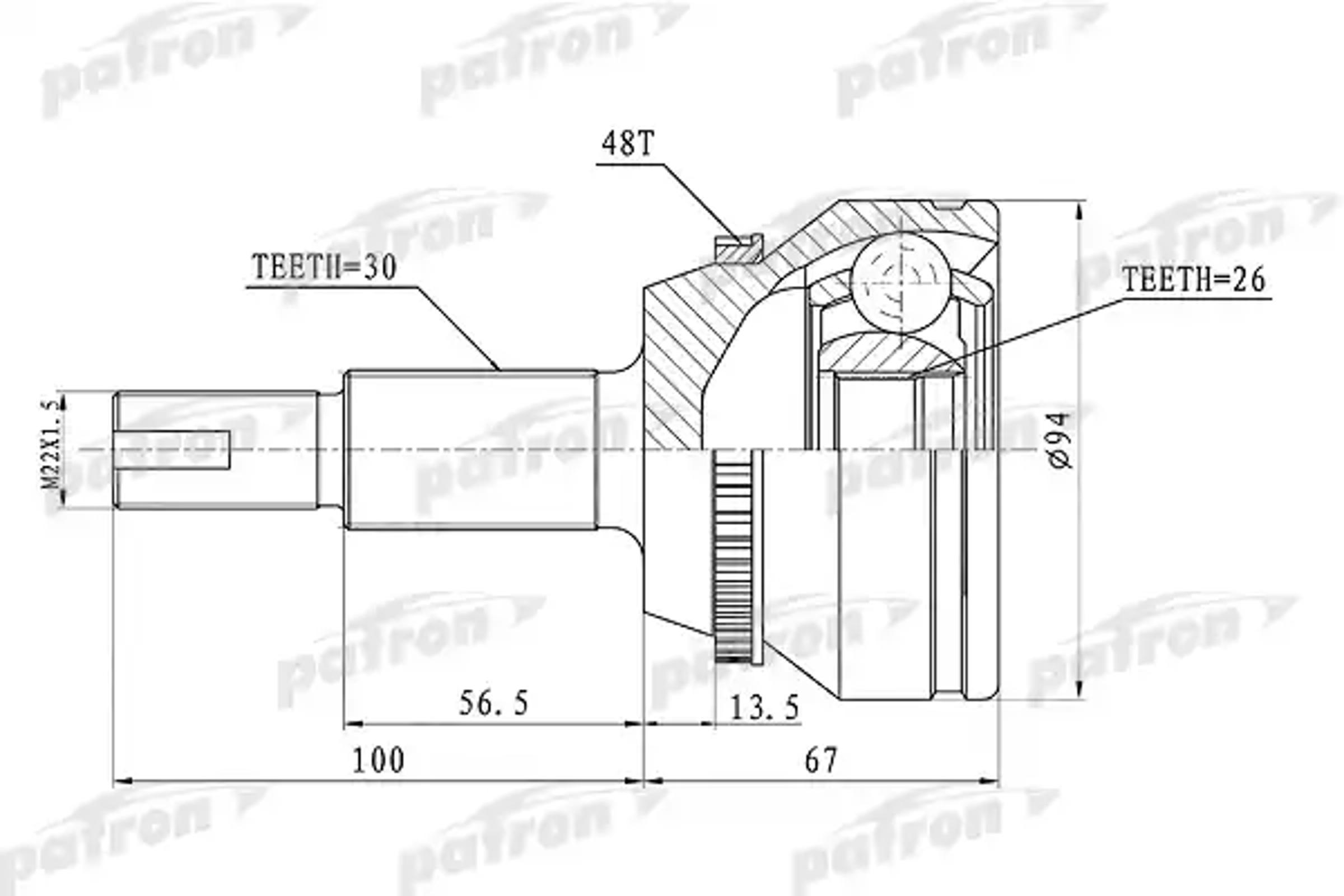 PATRON pcv1436 - ШРУС наружный с кольцом ABS 30x62x26 ABS:48T TOYOTA CAMRY ACV40/GSV40 06-