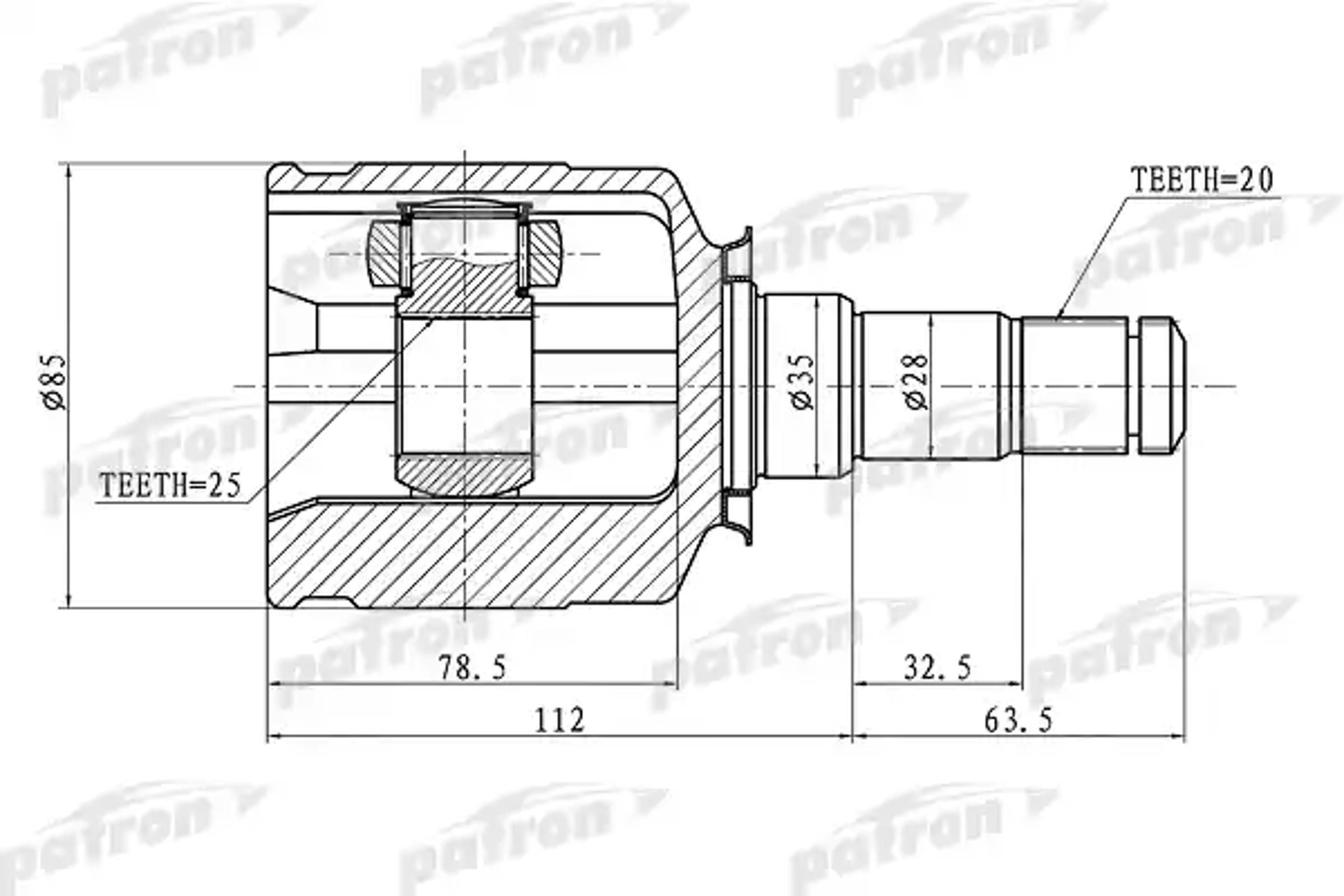 PATRON pcv1437 - ШРУС внутренний левый 20x35x25 TOYOTA CARINA E AT190/ST191/CT190 92-97