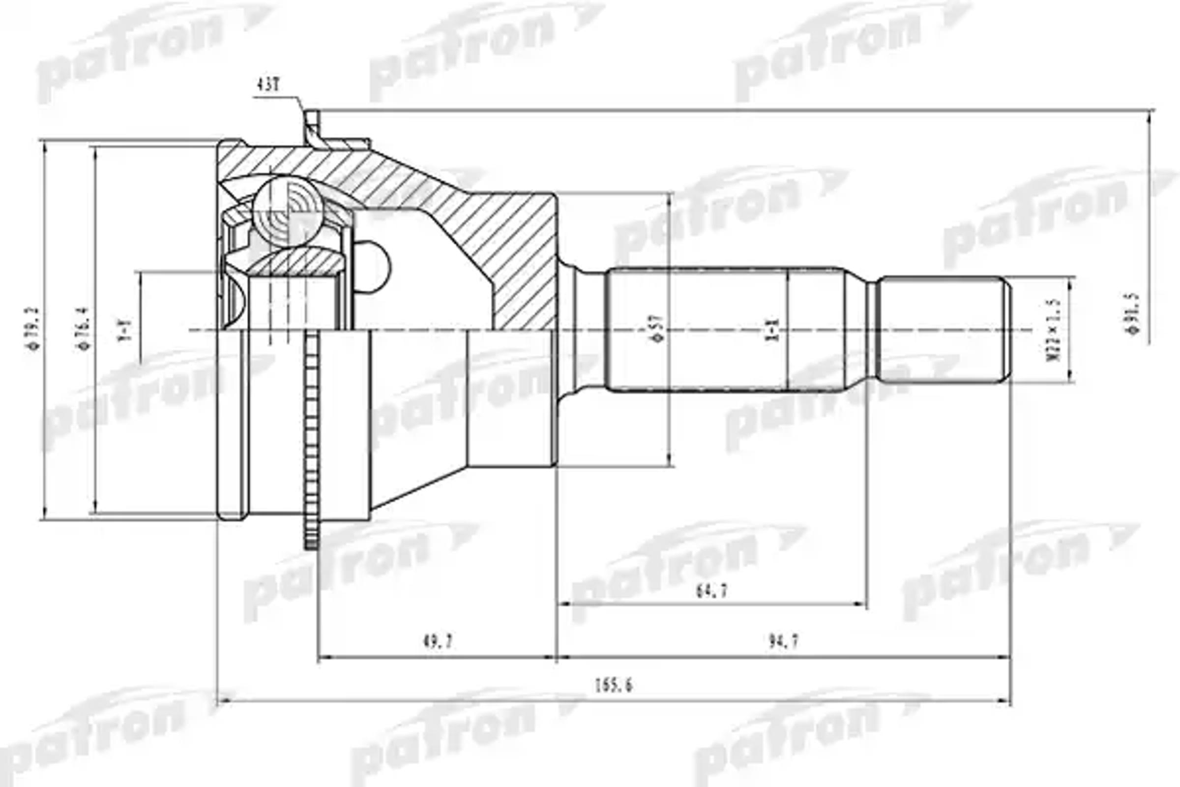 PATRON pcv1523 - ШРУС наружный задний с кольцом ABS 25x57x29 ABS:43T MITSUBISHI OUTLANDER CU 4WD 02-06