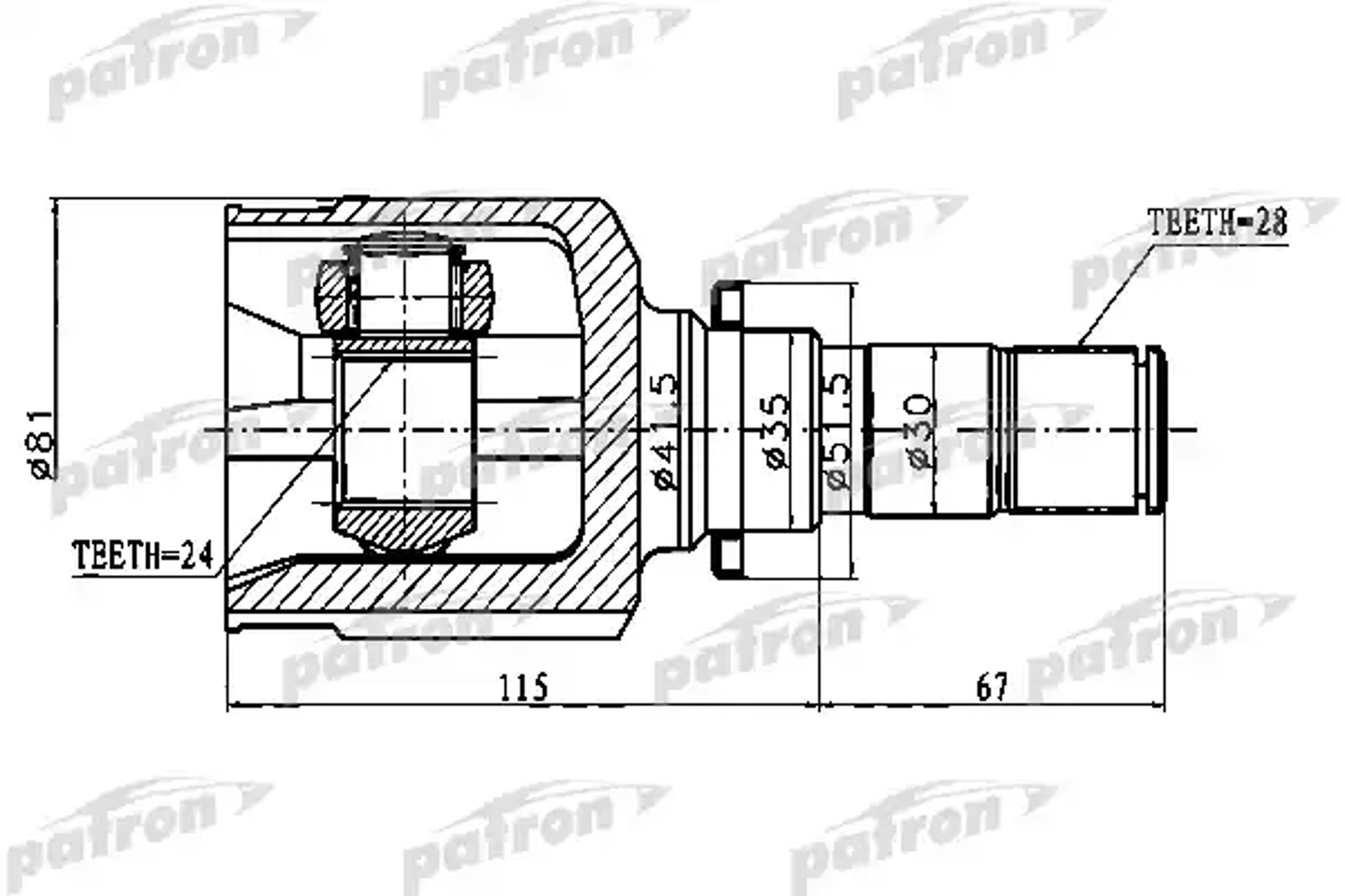 PATRON pcv1747 - ШРУС внутренний левый 28X35X24 MAZDA 3 BK 03-08