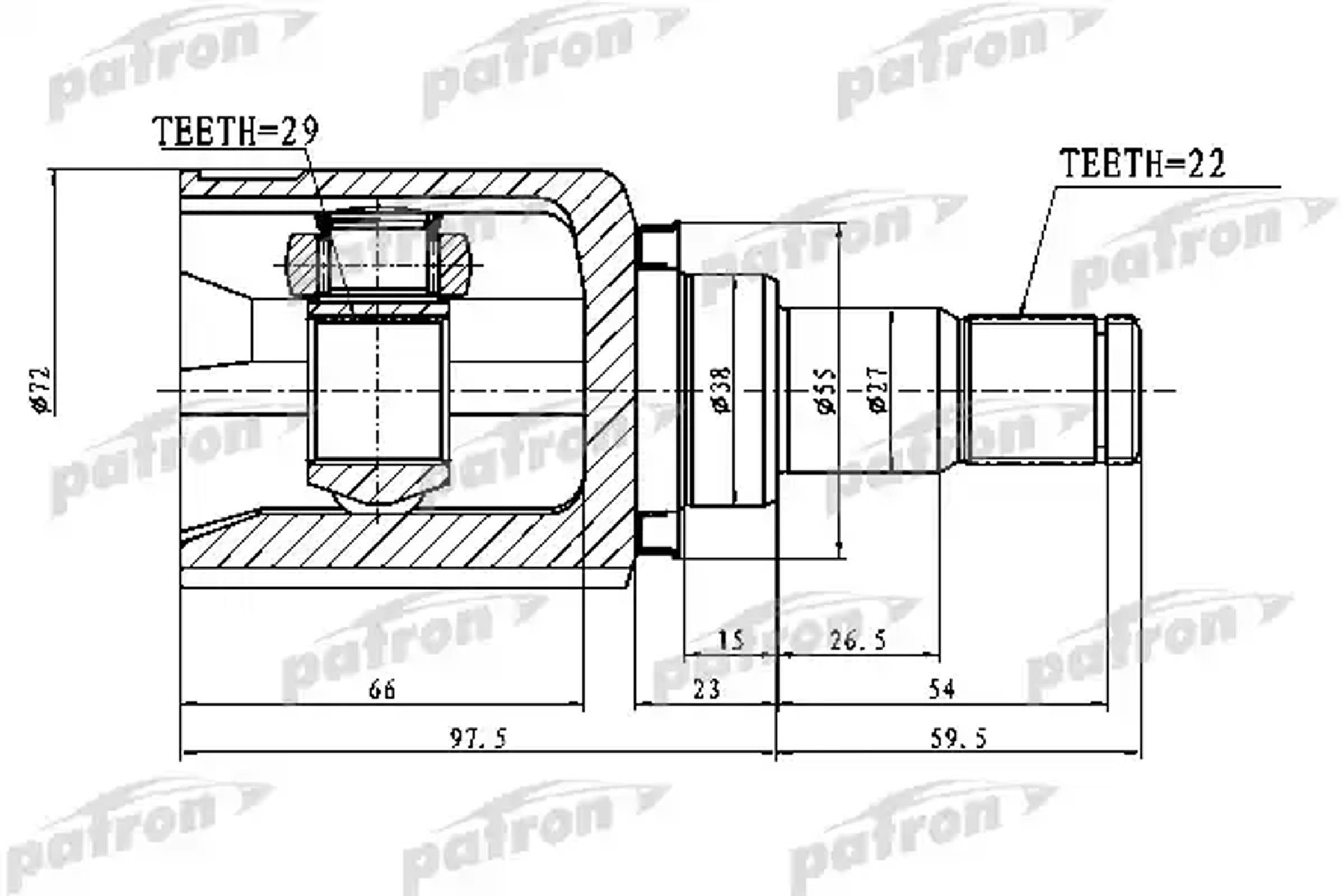 PATRON pcv1750 - ШРУС внутренний 22x38x29 CHEVROLET AVEO (T200) 03-08