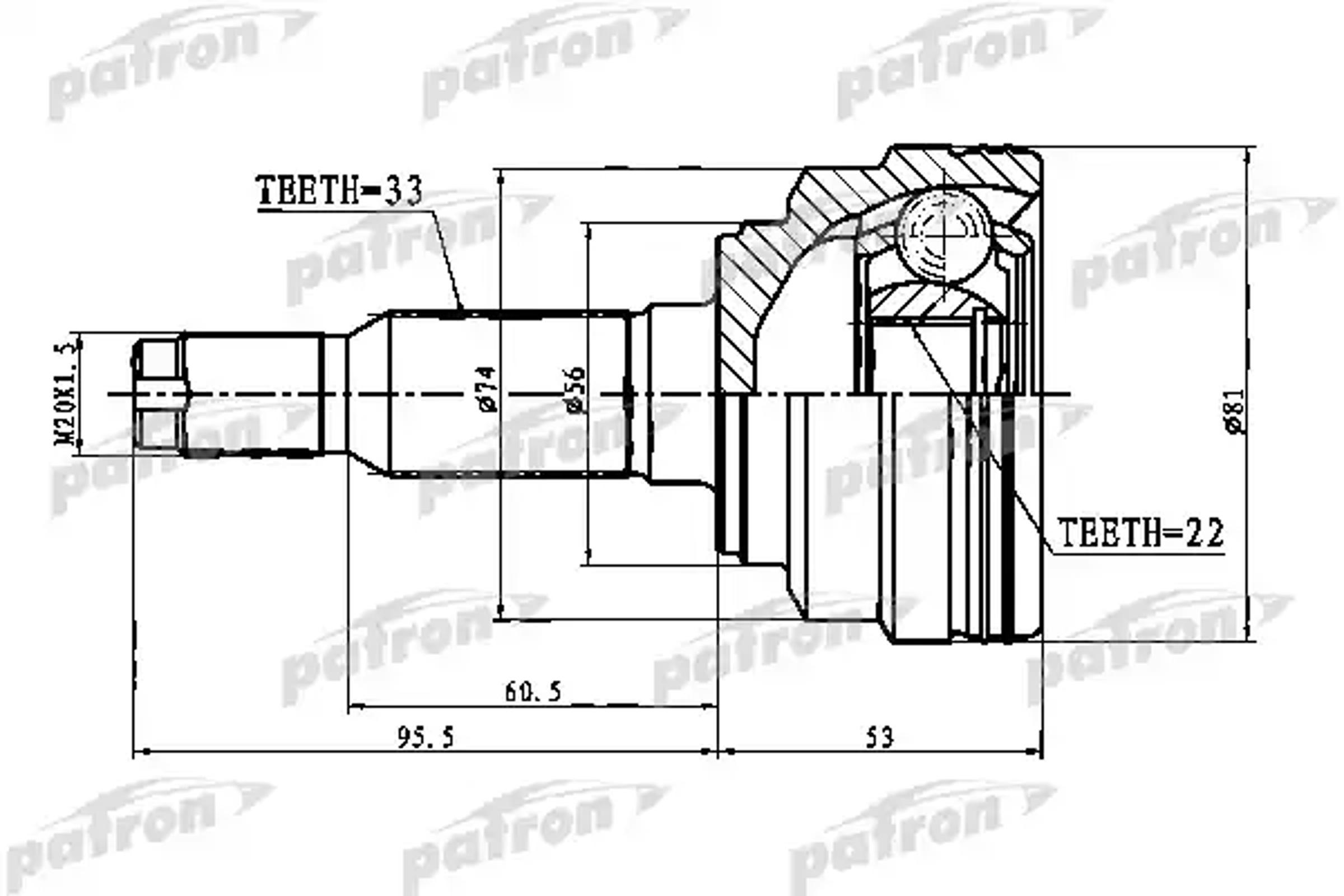 PATRON pcv1776 - ШРУС наружный 33x52x22 CHEVROLET LACETTI/OPTRA (J200) 03-08