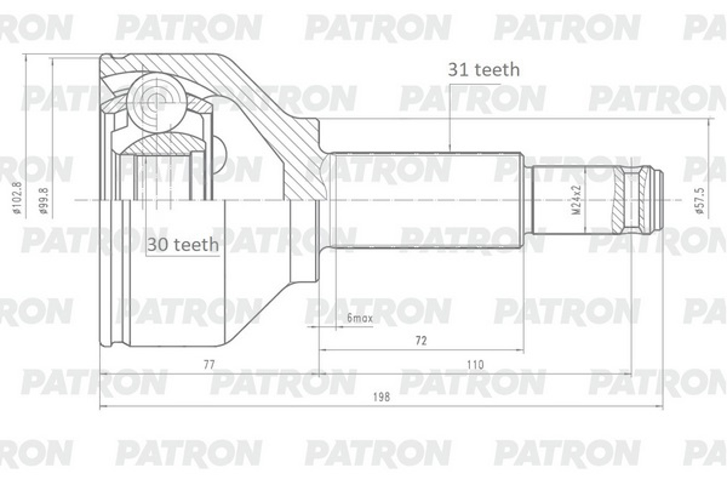 PATRON pcv2149 - ШРУС наружный 31X57X30 FORD Transit 2014- (TTG)