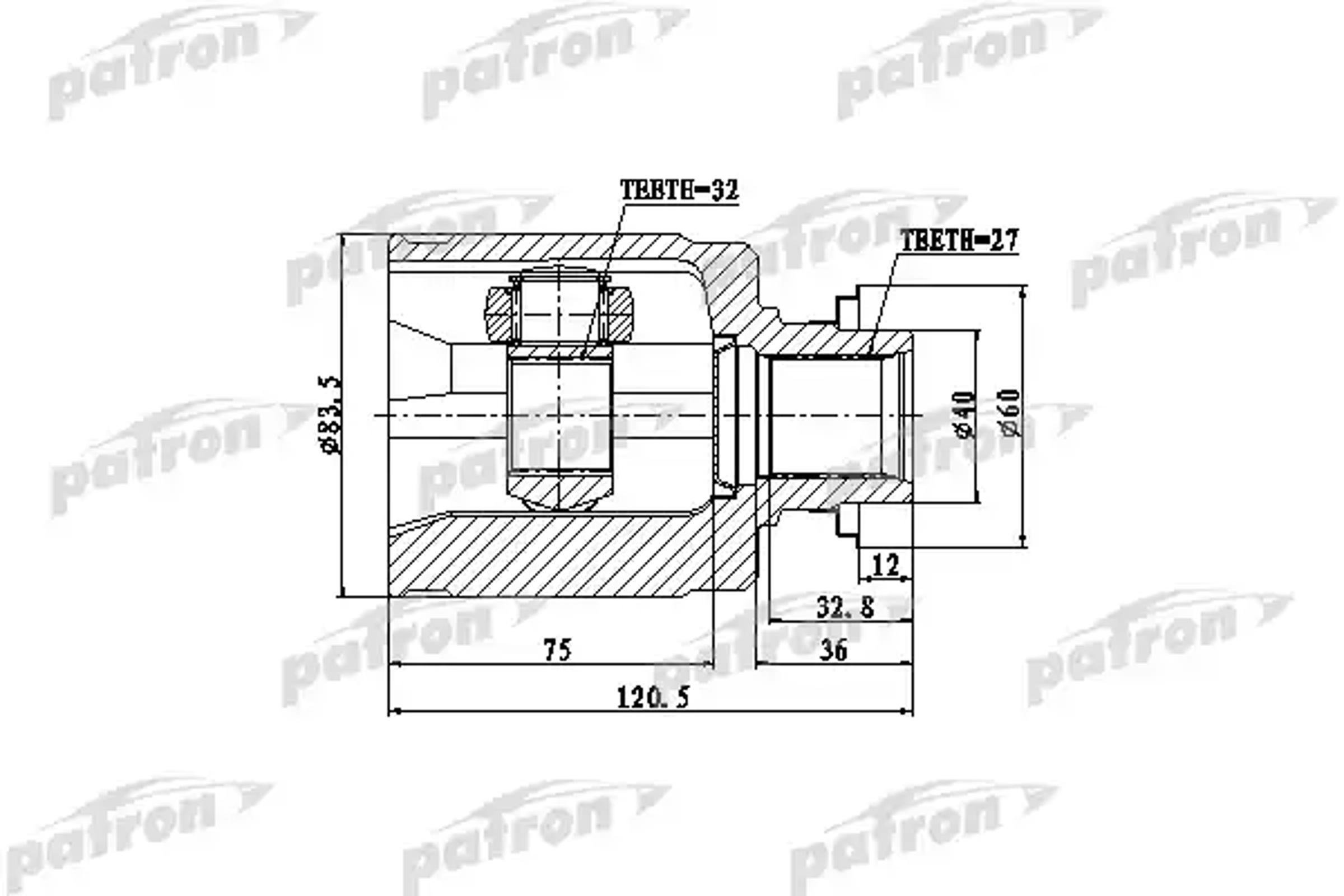 PATRON pcv4013 - ШРУС внутр к-кт [A:32, B:27, D:40, L:120] HONDA: CRV/Odyssey 09.01-