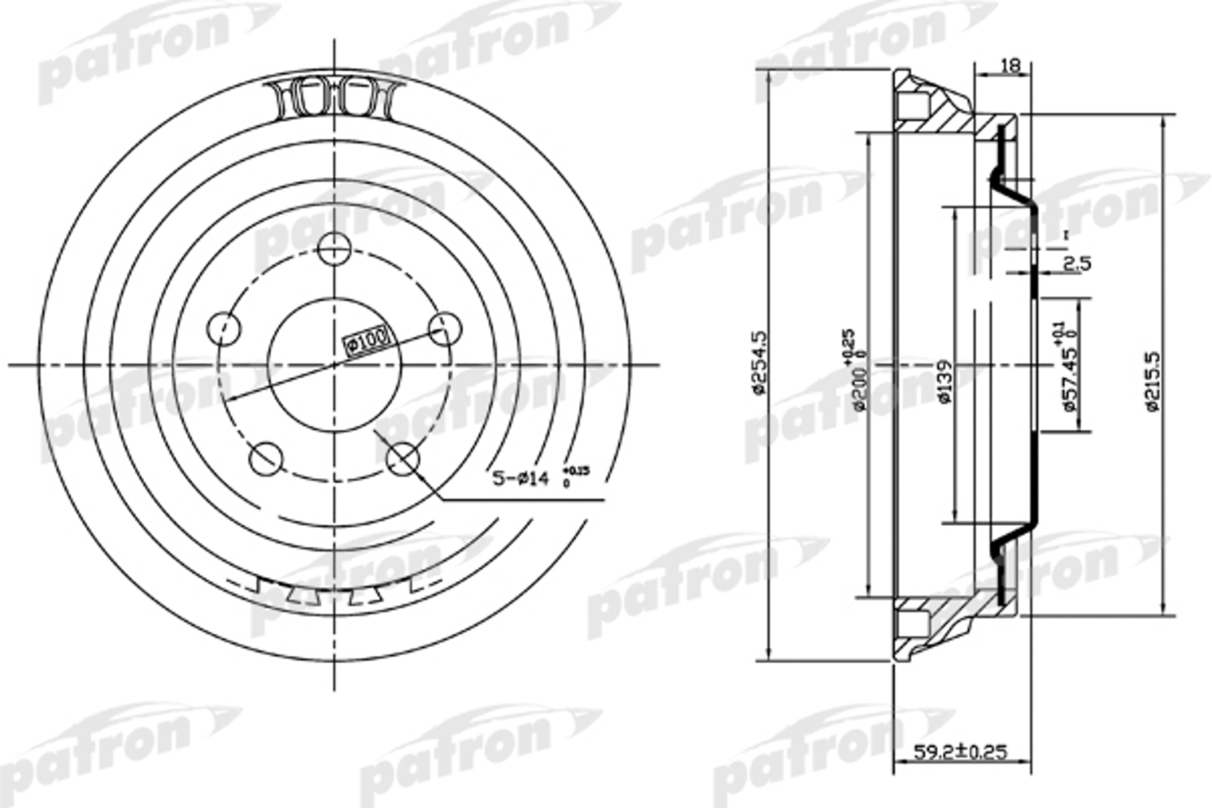 PATRON pdr1004 - Барабан тормозной TOYOTA Hilux III (TGN1/GGN2/GGN1/KUN2/KUN1) 05- (D наруж. = 345 mm)