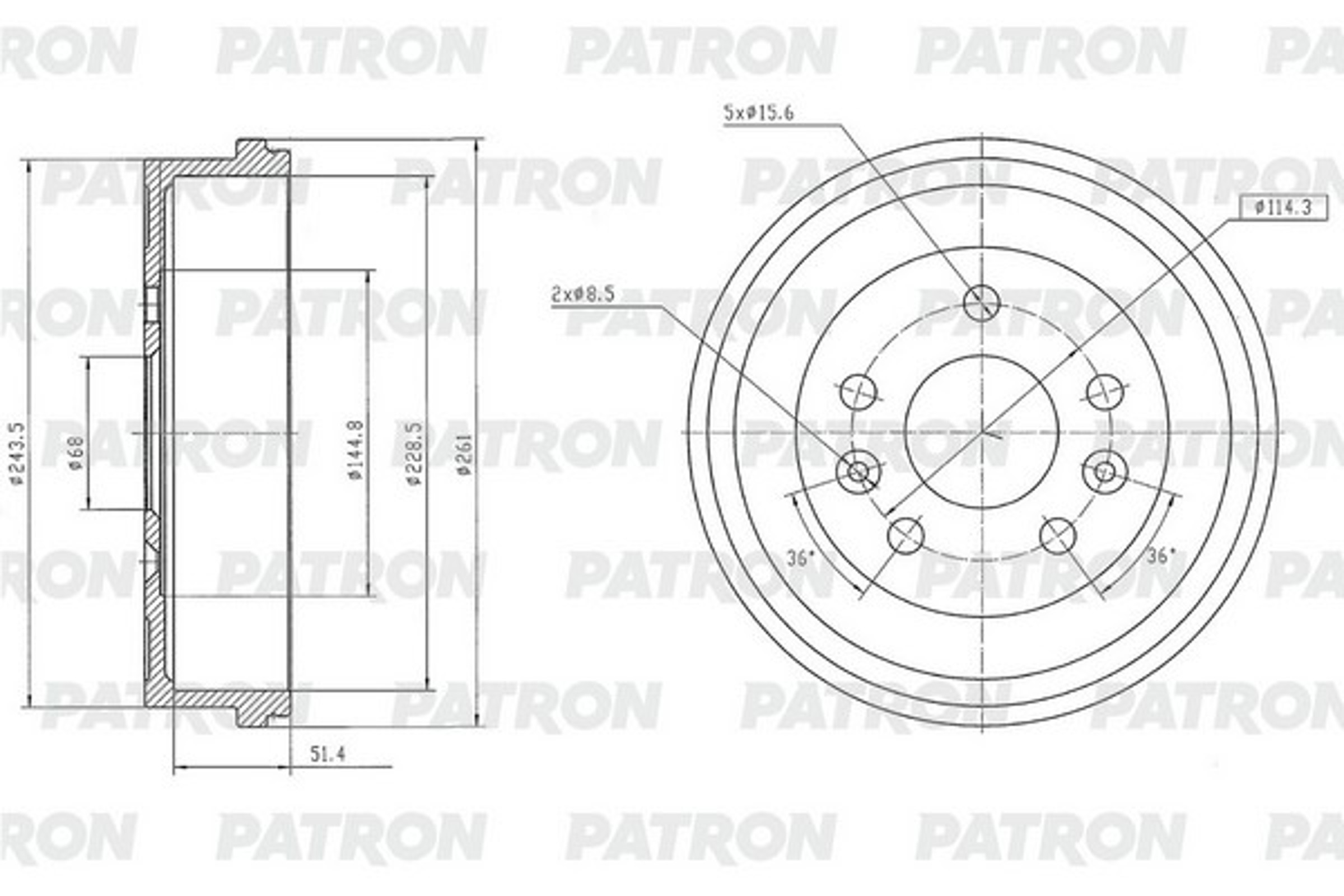 PATRON pdr1013 - Барабан тормозной RENAULT Duster 4x4 / Kaptur 1,2TCe AWD