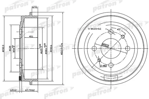 PATRON pdr1045 - Барабан тормозной задн FIAT: BRAVA 95-01