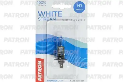 PATRON plh11255wsb1 - Лампа галогенная блистер 1шт H1 12V 55W 3800K P14.5s White Stream (+100% яркости, ярки