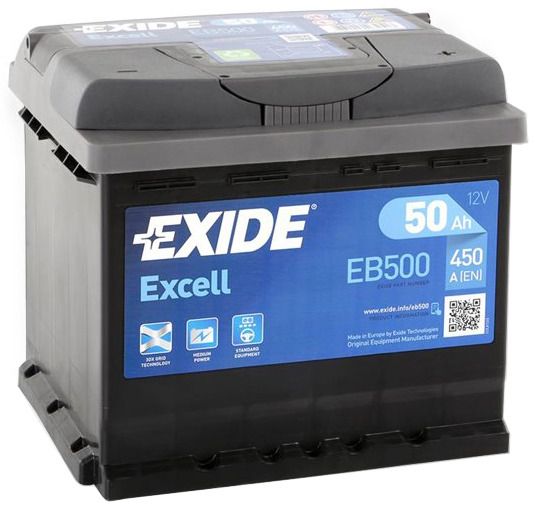 Аккумулятор Exide Excell EB500 (50 A/h), 450A R+