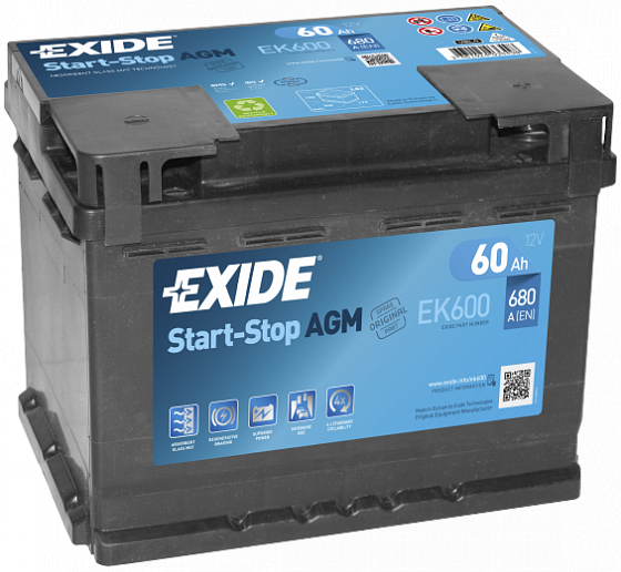 Аккумулятор Exide Start-Stop AGM EK600 (60 A/h), 680A R+