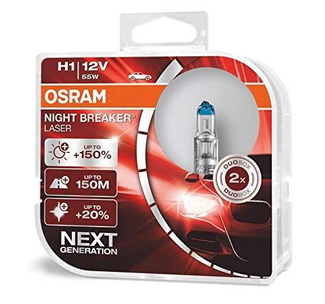 Лампа галогенная Osram Night Breaker Laser +150% H1 12V 55W (2 шт.) (64150NLHCB) Osram 64150NL-HCB 64150NL-HCB