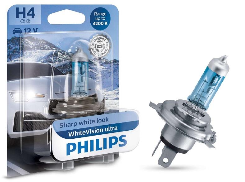 Лампа галогенная Philips WhiteVision Ultra H4 12V 60/55W (12342WVUB1) Philips 12342WVUB1 12342WVUB1