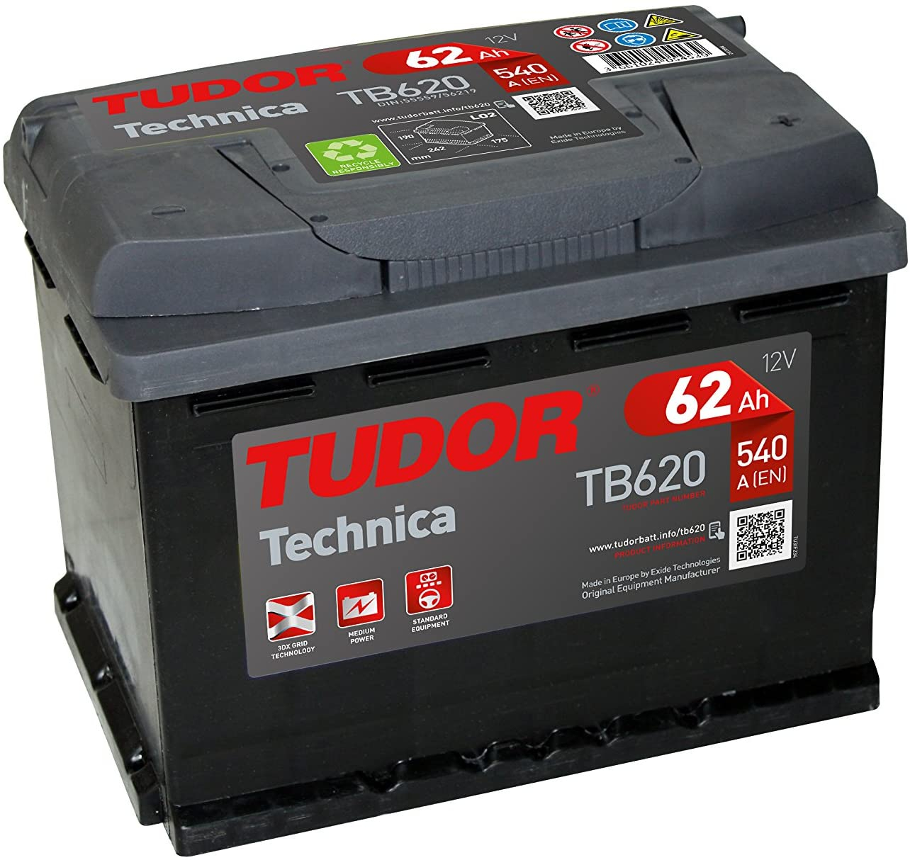 Аккумулятор Tudor Technika TB620 (62 A/h), 540A R+